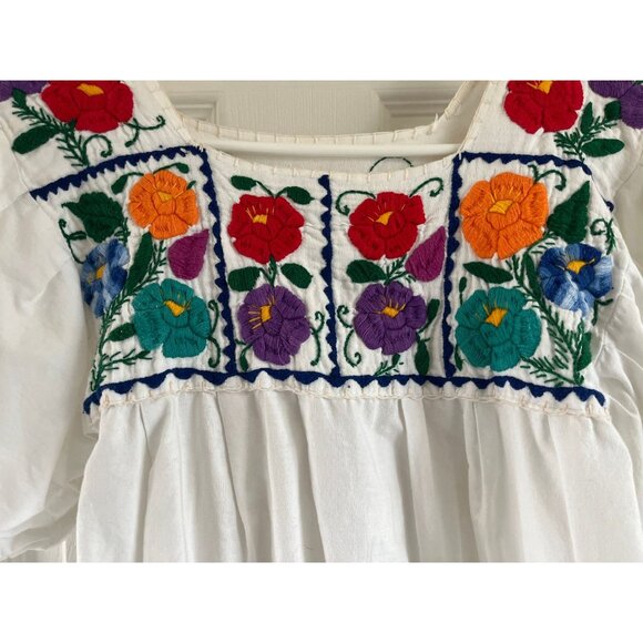 Vintage 1970's Handmade Hand Embroidered Floral Dress Tlaquepaque Mexico Size Sm - Picture 3 of 9